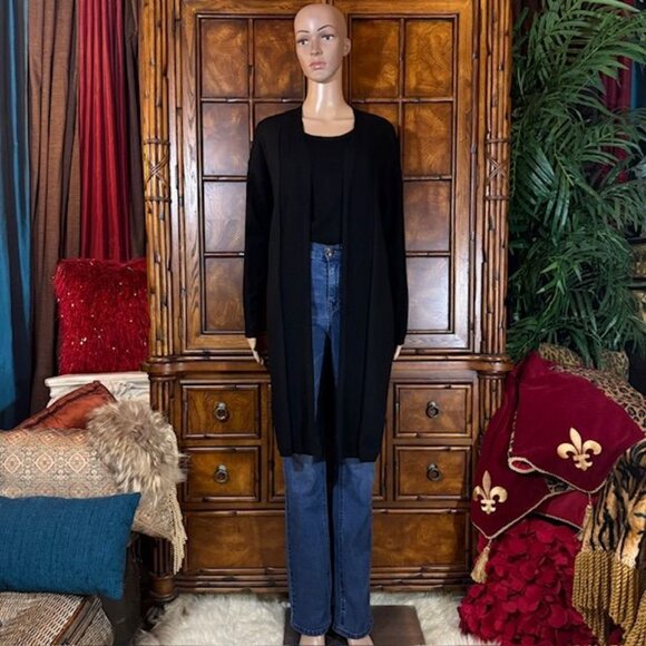 Marla Wynne Black Ribbed Inserts High Side Slits Cardigan - Picture 5 of 15